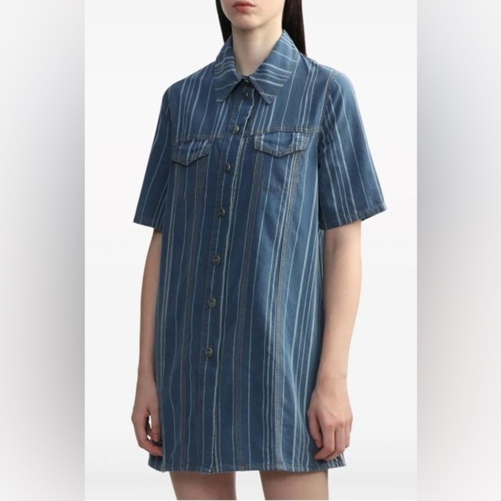 Blue Striped Button-Up Dress